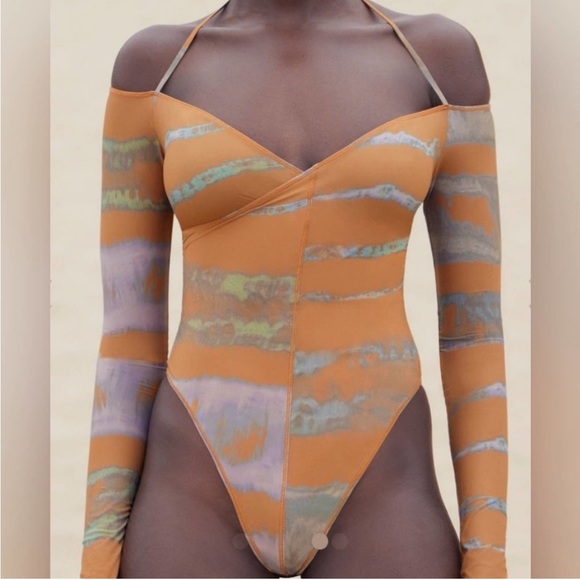 Skims JELLY SHEER Off The Shoulder Bodysuit Top Tie Dye Print Small - Picture 1 of 10